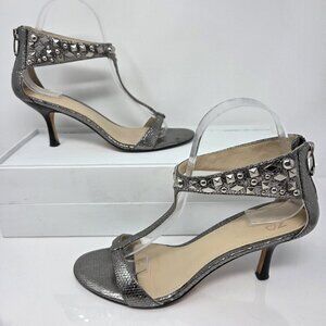 Joan & David Womens 7.5 Heels Studded Silver Ankle T Strap Leather Dajoleigh